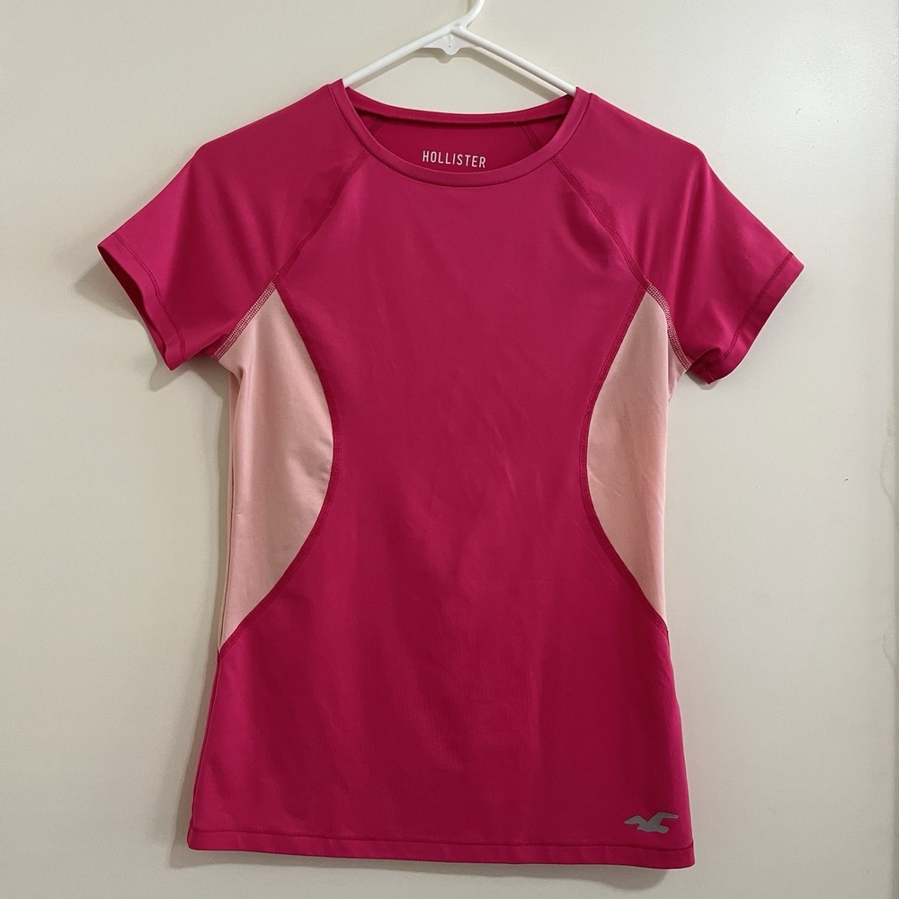 Hollister Womens Athletic Top Small Pink Colorblock Workout Running Athleisure